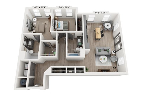 2 bedroom 2 bathroom Floor plan F at WOODBURN EXCHANGE, Cincinnati, 45206
